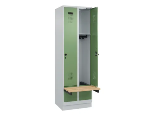 locker met bank,HxBxD 1950x600x815mm,2vak,vak B 300mm,draaigrendel