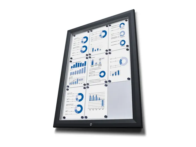 Vitrinekast mededelingenbord Outdoor 12xA4 met gasveer Zwart