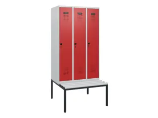 locker met bank,HxBxD 1950x900x815mm,3vak,vak B 300mm,draaigrendel - 2
