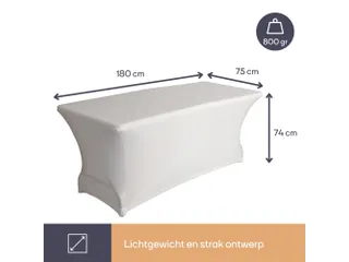 Hoes voor Tafel Wit Stretch Rechthoekig 180x75x74 cm - 3
