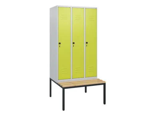 locker met bank,HxBxD 1950x900x815mm,3vak,vak B 300mm,draaigrendel