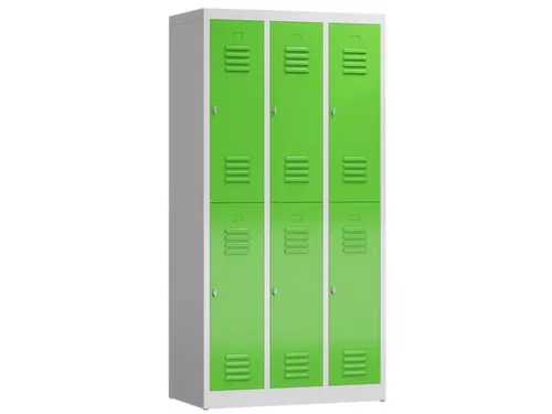 Dubbeldekse garderobekast 1800x870x500mm 3x2vak klink RAL7035 RAL6018