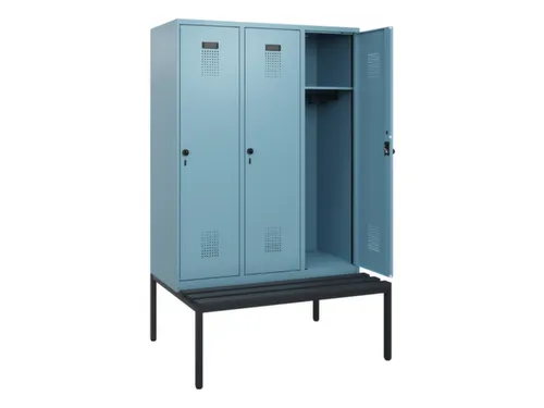 locker met bank,HxBxD 1950x1200x815mm,3vak,vak B 400mm,draaigrendel