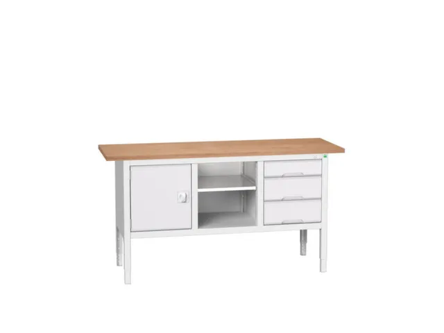 werkbank,HxBxD 830-930x1750x600mm,multiplexblad,uitrusting: 3laden