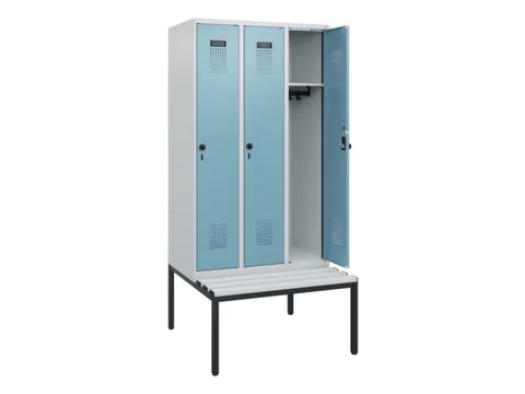 locker met bank,HxBxD 1950x900x815mm,3vak,vak B 300mm,draaigrendel
