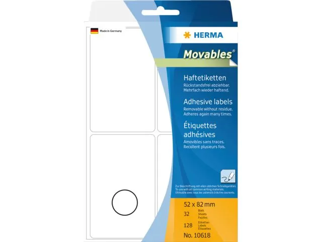 HERMA 10618 Verwijderbare universele etiketten 52x82mm Wit 96 stuks