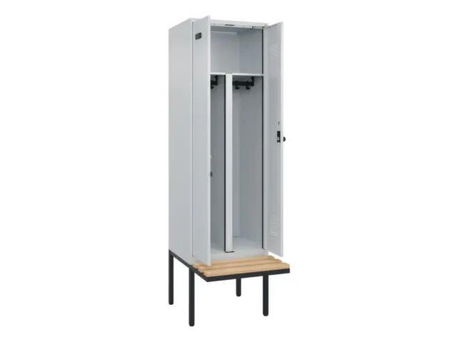PBM-locker met bank,HxBxD 2120x600x815mm,2vak,vak B 300mm,draaigrendel
