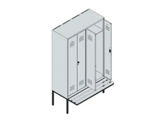 PBM-locker met bank,HxBxD 2120x1200x815mm,4vak,vak B 300mm,cil.-slot - 3