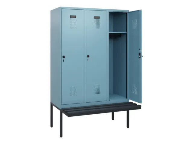 locker met bank,HxBxD 1950x1200x815mm,3vak,vak B 400mm,draaigrendel