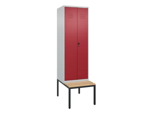 PBM-locker met bank,HxBxD 2120x600x815mm,2vak,vak B 300mm,draaigrendel