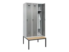 locker met bank,HxBxD 2120x900x815mm,3vak,vak B 300mm,draaigrendel