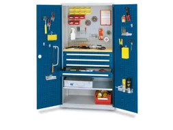 Materiaalkast Gesleufde Deuren 1950x1000x600mm 4laden 1legbord Ral5010