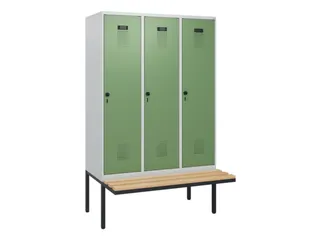 locker met bank,HxBxD 1950x1200x815mm,3vak,vak B 400mm,draaigrendel - 2