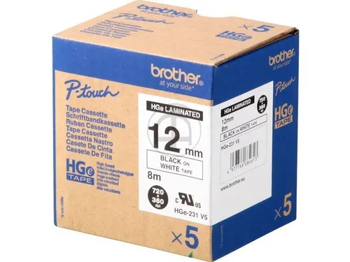 Gelamineerde Tape Brother 12mm Zwart Op Wit