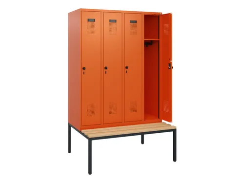 locker met bank,HxBxD 1950x1200x815mm,4vak,vak B 300mm,draaigrendel