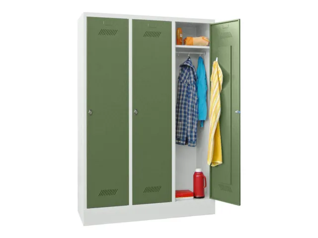 lockerkast,HxBxD 1850x1200x500mm,3vak,RAL7035,front RAL6011