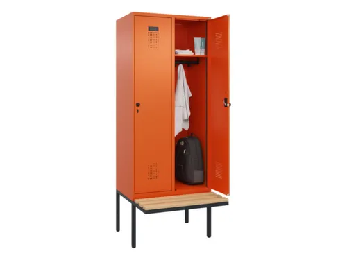 locker met bank,HxBxD 2120x800x815mm,2vak,vak B 400mm,draaigrendel