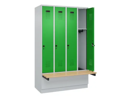locker met bank,HxBxD 1950x1200x815mm,4vak,vak B 300mm,draaigrendel