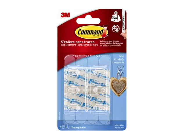 Haak Command mini inclusief bevestigingsstrip transparant 6 stuks