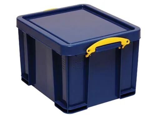 Really Useful Boxes Opbergdoos 35 Liter Blauw Gele Handvaten