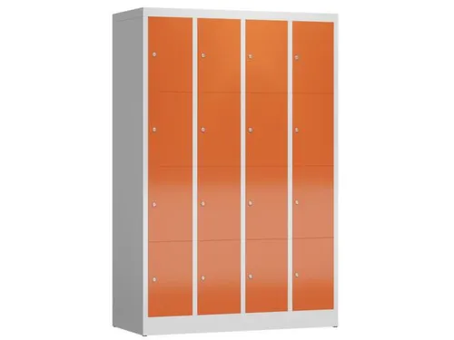 Lockerkast 1800x1185x500mm 4x4 vakken cilinderslot, sokkel, RAL3000