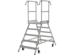 bordestrap,verrijdbaar,bordes H 1,2m,2x5treden,aluminium,4zwenkwielen