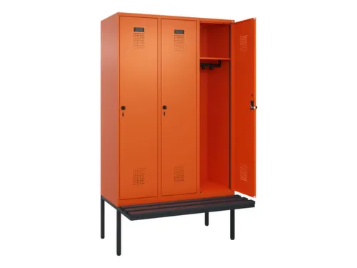 locker met bank,HxBxD 2120x1200x815mm,3vak,vak B 400mm,draaigrendel
