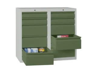 ladekast HxBxD 900x1000x500mm 10laden RAL7035 front RAL6011 - 2