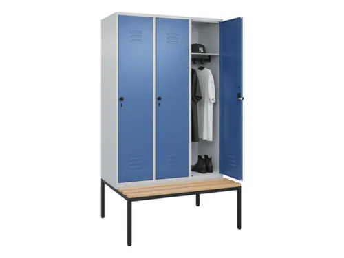 locker met bank,HxBxD 2120x1200x815mm,3vak,vak B 400mm,draaigrendel