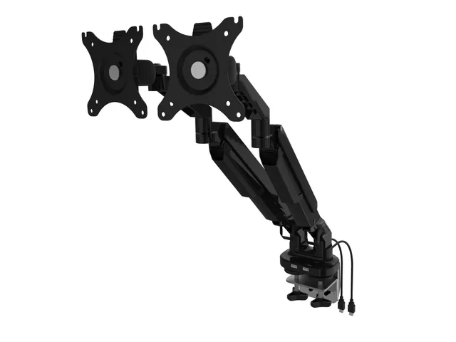Dubbele Monitorarm Zwart Incl. USB Poorten