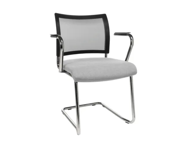 Bezoekersstoel Armleuningen Lichtgrijs Stof Netrug Zwart Sledeframe