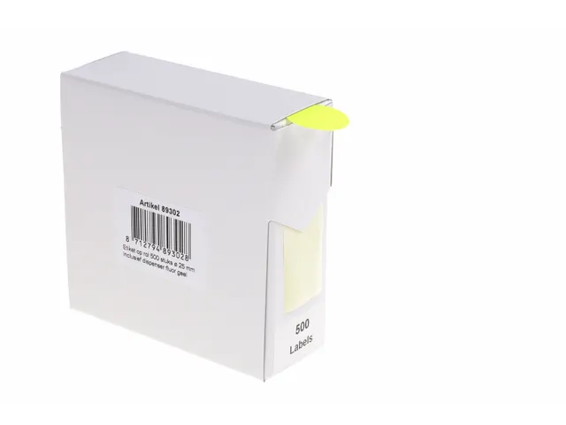 Etiquette sur rouleau 25mm jaune fluo + dévidoir 500 pièces