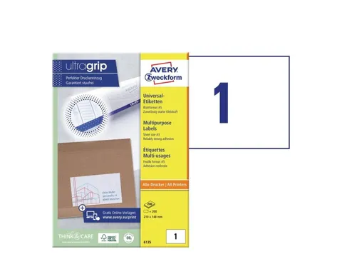 Etiket Avery Zweckform 6135 210x148mm A5 wit 200 stuks