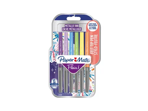 Fineliner Paper Mate Flair Metallic medium blister à 6 stuks