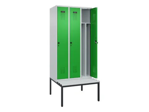 locker met bank,voor scheiding van kleding,HxBxD 2120x900x815mm,3vak