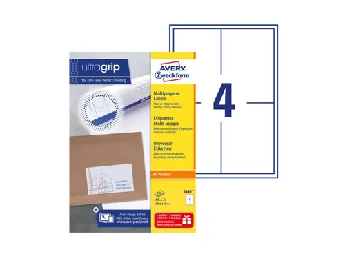 Etiket Avery Zweckform 3483 105x148mm A6 wit 400stuks