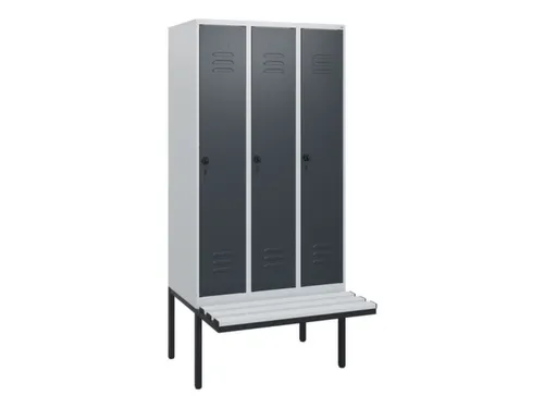 locker met bank,HxBxD 1950x900x815mm,3vak,vak B 300mm,draaigrendel
