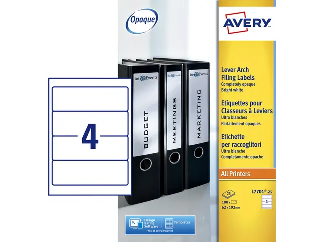 Avery L7701-25 Rugetiket breed 62x192mm zelfklevend Wit 100 stuks