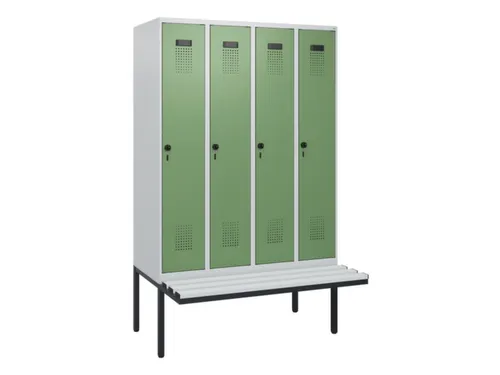 locker met bank,HxBxD 1950x1200x815mm,4vak,vak B 300mm,draaigrendel