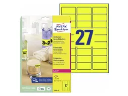 laseretiket Avery 63,5x29,6mm 25 vel 27 etiketten per vel neongeel