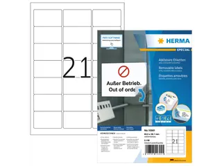 HERMA 10301 Verwijderbare etiketten A4 63,5x38,1mm Wit 2100 stuks - 1