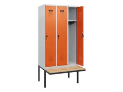 locker met bank,HxBxD 1950x900x815mm,3vak,vak B 300mm,draaigrendel
