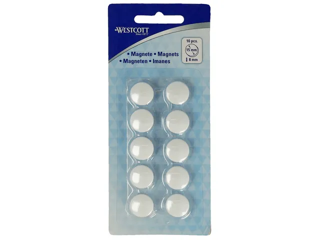 Magneet Westcott wit pak à 10st. Ø 15x8mm, 100g