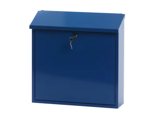 muurbrievenbus,blauw,HxBxD 370x370x115mm,inworp boven,uitname voor
