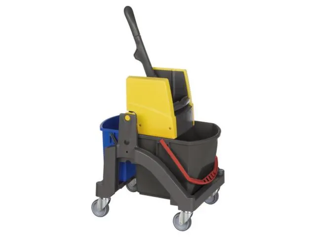 dweilwagen,emmer 1x17l/1x6l ROOD/BLAUW,frame kunststof,4zwenkwielen
