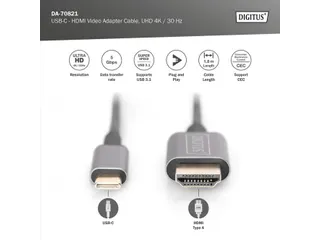 USB-C HDMI-adapter 1,8m 4K/30Hz zwart metalen behuizing - 3