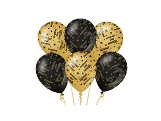 Ballonnen Classy party balloons 'Pensioen' 30cm Goud-Zwart 6 stuk - 3