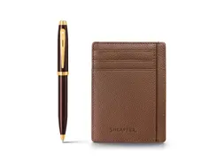 Balpen giftset Sheaffer 100 9370 glossy brown gold tone met creditcard