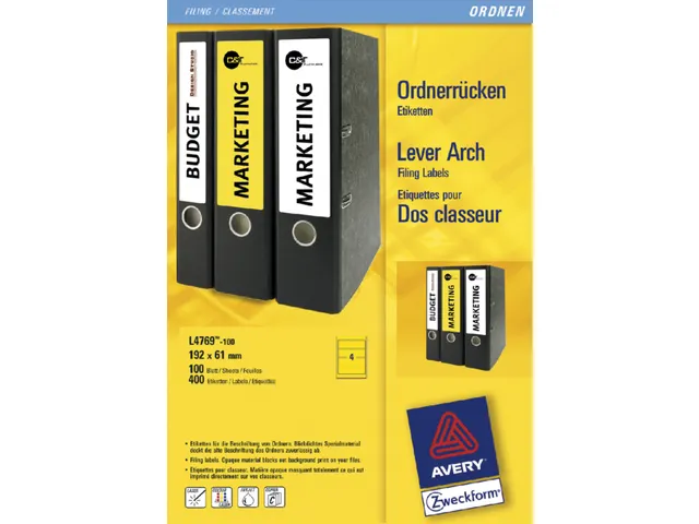 Rugetiket Avery Zweckform breed 192x61mm Geel L4769 400 stuks