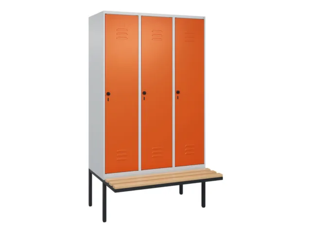 locker met bank,HxBxD 2120x1200x815mm,3vak,vak B 400mm,draaigrendel